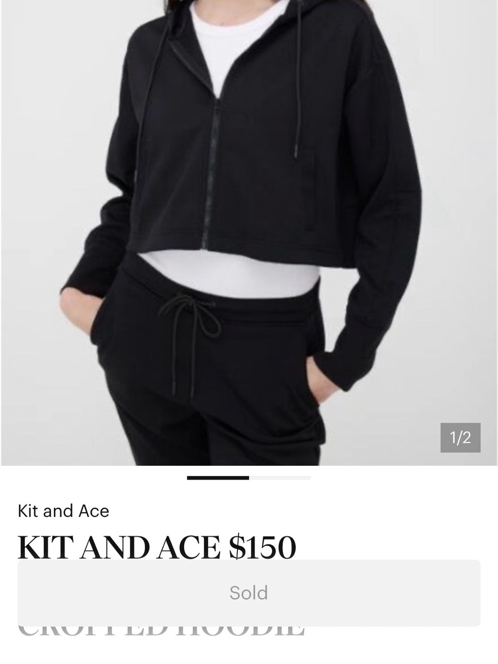 Kit and Ace Black Cropped Zip-Up Hoodie Black XL
